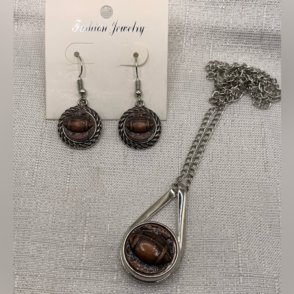 Football Snap Button Charm Necklace & Earring Set
